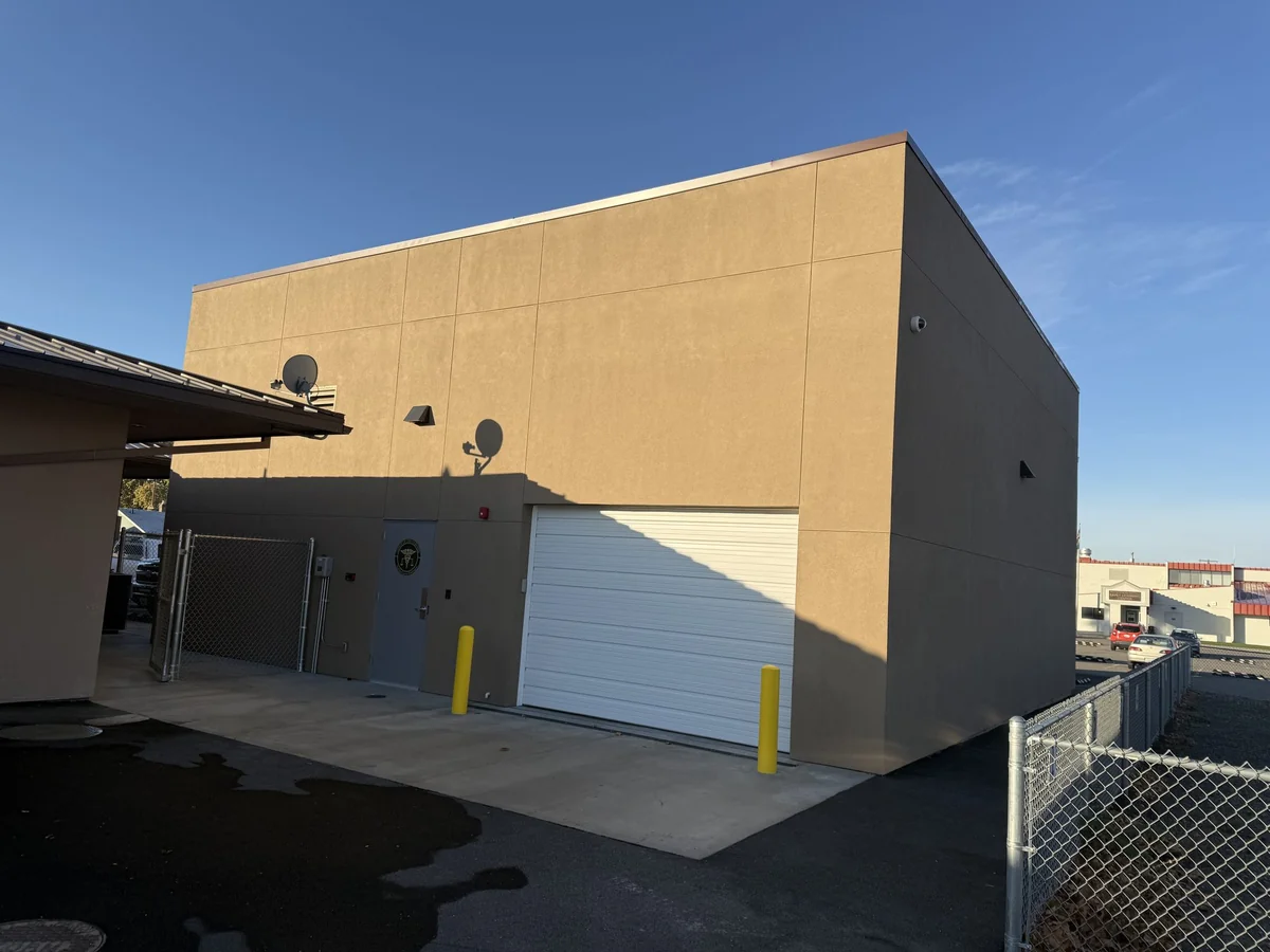 Service bay exterior and secure access area at Franklin County morgue