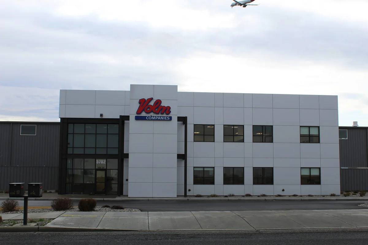 Wide building facade view after Volm Companies tenant improvement